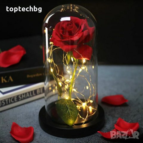 Вечна роза в стъкленица с лампички, снимка 2 - Романтични подаръци - 35541070
