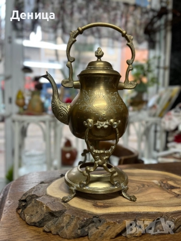 Жесток комплект от месингов чайник и елегантна орнаментирана стойка♥️ йник. , снимка 3 - Други - 52487650