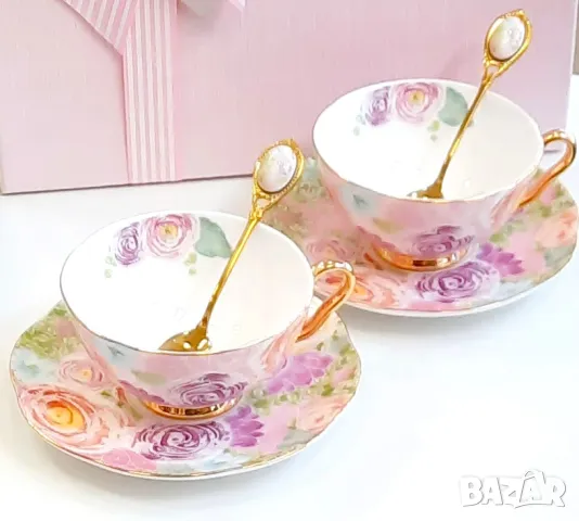 NEW Бутикови чаши за чай и кафе със златна лъжичка, снимка 3 - Чаши - 47661322