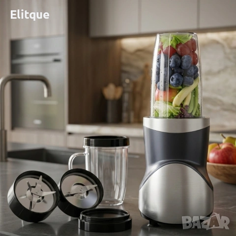 Мощен блендер за смутита с пълен комплект чаши и бутилки - BPA Free, импулсен режим