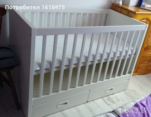 Бебешко/Детско креватче с две нива ИКЕА+подаръци матраче и комарник, снимка 2 - Мебели за детската стая - 49042598