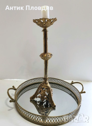 Висок месингов свещник, снимка 4 - Декорация за дома - 28444493