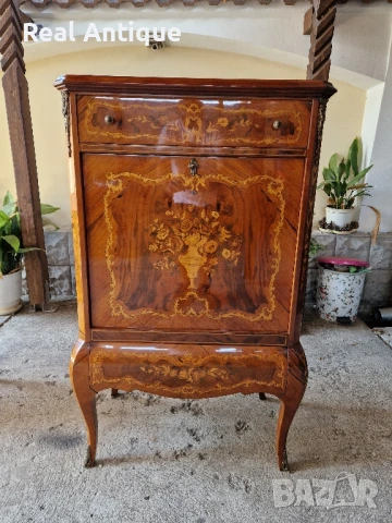 Уникален голям антикварен френски шкаф скрин бар интарзия, снимка 2 - Антикварни и старинни предмети - 51050052