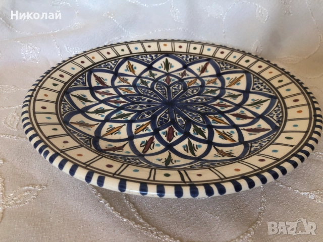 Керамична декоративна чиния, ръчна изработка, 25 см. диаметър, уникат, Тунис, нова, занаятчийска, снимка 2 - Декорация за дома - 52262062