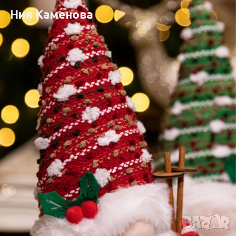 Светеща коледна играчка – Декорация с LED осветление и плетена шапка, снимка 3 - Декорация за дома - 52643617