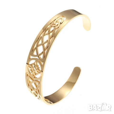 Златиста винтидж гривна с вещерски възел от неръждаема стомана – елегантен символ на защита и сила
, снимка 2 - Гривни - 50955127