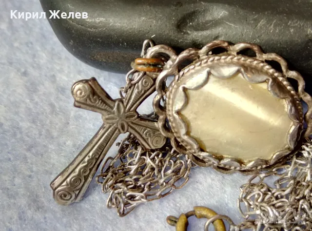 Старинно СРЕБЪРНО КОЛИЕ СРЕБЪРЕН КРЪСТ и СЕДЕФЕН СРЕБЪРЕН ПЕНДАНТ СРЕБРО 925 ВЕРИЖКА 950 ПРОБА 49838, снимка 4 - Антикварни и старинни предмети - 49274629