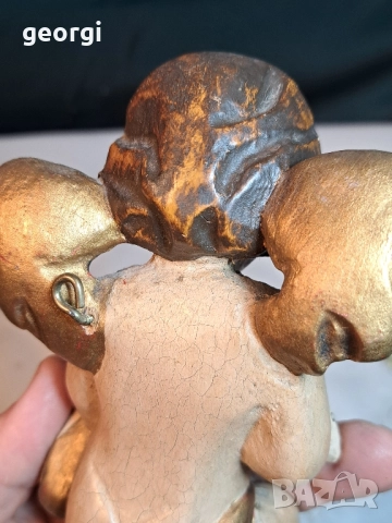 Стара дървена статуетка на ангелче херувим дърворезба 29/3, снимка 7 - Антикварни и старинни предмети - 52424270