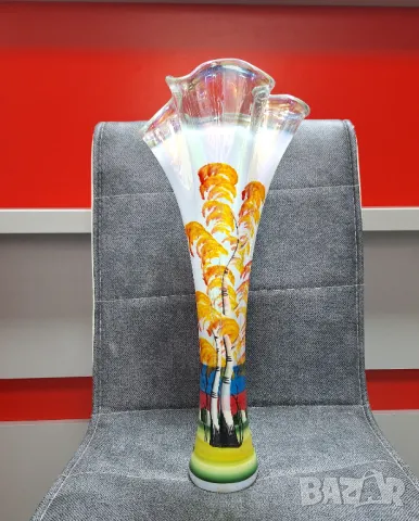 Стъклена Ваза-ръчно рисувана, 46 см., снимка 1