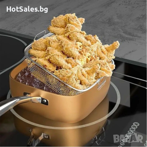 Дълбок тиган с незалепващо покритие 5в1 Copper Pan, снимка 6 - Съдове за готвене - 54029021