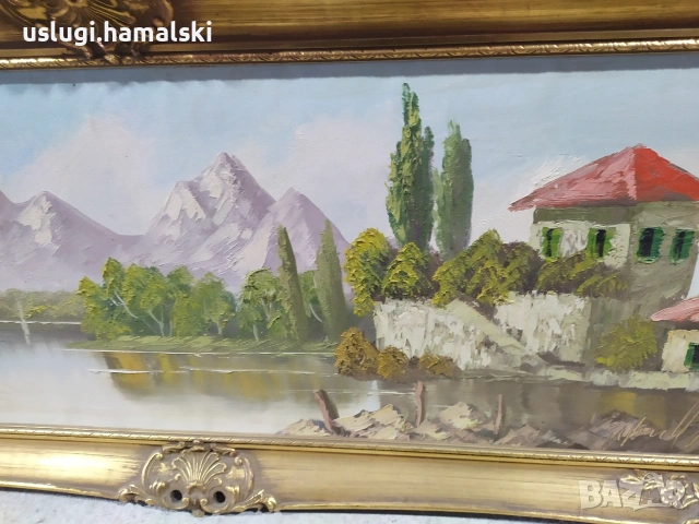 Голяма стара картина платно/масло, снимка 3 - Антикварни и старинни предмети - 54050423