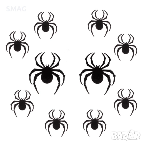 Декоративни 3D паяци за Хелоуин / Halloween – лъскави, 10 броя_1217351