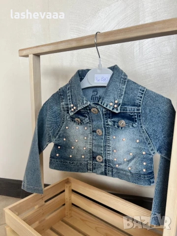 Детско дънково яке с розови перли ПОСЛЕДНО