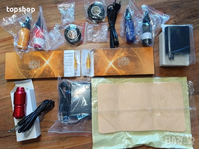 ЧИСТО НОВ комплект за татуировки, машина за татуировки, комплект ротационни писалки с патрони, захра, снимка 4 - Друга електроника - 51589011