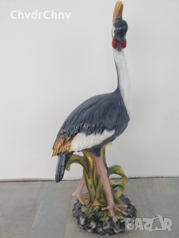 Сив кралски жерав статуетка 83см-5кг/голяма италианска порцеланова фигура на птица, снимка 5 - Статуетки - 51582219