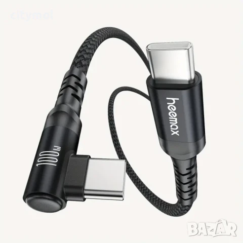 USB Type-C to USB Type-C Charging Cable 100W, найлонова оплетка, 90 градуса глава - 200 см
