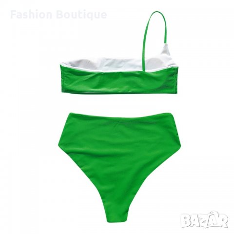 Зелен бански с едно рамо и висока талия, снимка 4 - Бански костюми - 30516375