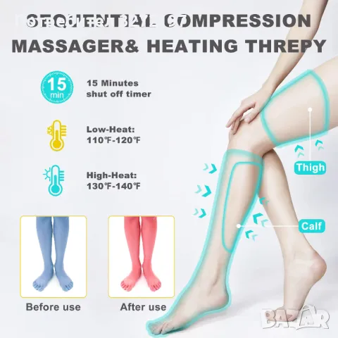 360° масажор за крака,въздушно налягане,топлина лимфен дренаж+чанта, снимка 7 - Масажори - 48106123