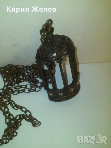 БРОНЗОВ МЕДАЛЬОН СТАТУЕТКА КАФЕЗ за ПТИЧКИ с КАМЪНИ и ВЕРИЖКА 32631, снимка 5 - Колиета, медальони, синджири - 29825557