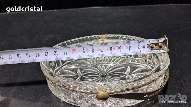 руска стъклена захарница бонбониера с дръжка филигран , снимка 4 - Антикварни и старинни предмети - 17478687
