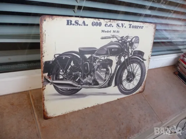 Метална табела мотор B.S.A. M21 стар мотоциклет класика класика 600 кубика, снимка 2 - Рекламни табели - 49067725