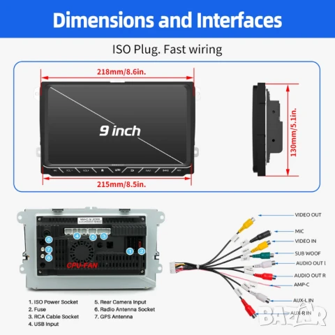 9” 2-DIN мултимедия за Volkswagen-SEAT-Skoda. Android 14, RDS, 64GB ROM, RAM 4GB DDR3 , снимка 5 - Аксесоари и консумативи - 51314058