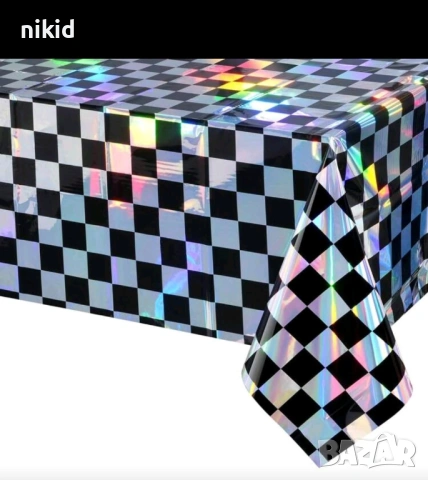 черно бели квадрати Рали шах мат шахматна найлонова покривка за парти рожден ден, снимка 6 - Покривки за маси - 26693592