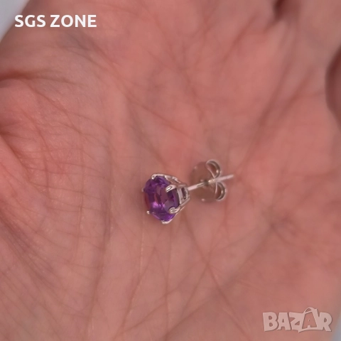Сребърни обеци с естествен аметист., снимка 11 - Обеци - 52874985