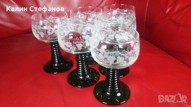 Чаши за концентрат, френски кристал, зелено столче, 100 мл, снимка 5 - Чаши - 54173718