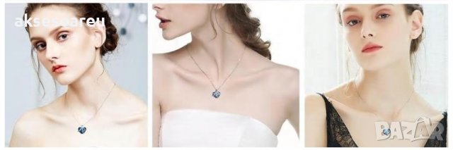 Колие медальон модно стилно украшение Обичам те завинаги океанско кристално сърце верижка за момичет, снимка 6 - Колиета, медальони, синджири - 38380870