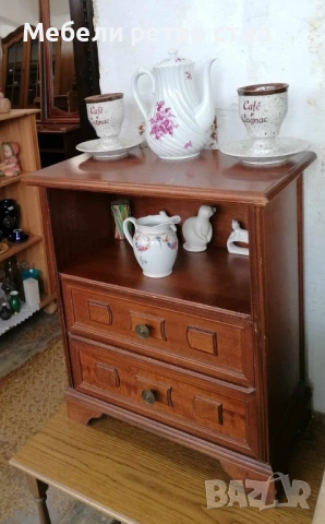 Стилно дървено шкафче от масивно дърво с две чекмеджета и отворена ниша., снимка 4 - Шкафове - 53903345