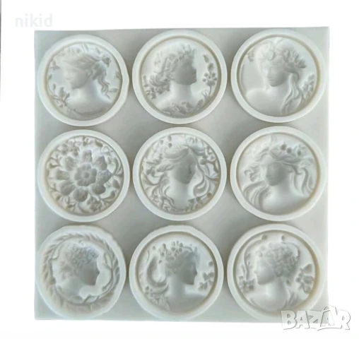 9 Кръг лице момиче жена брошка силиконов молд форма фондан шоколад декор гипс , снимка 3 - Форми - 50500517