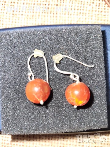 Сребърни обеци с кехлибарено топче проба 925 5.0гр. , снимка 3 - Обеци - 38313344