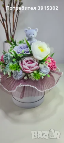 Букет от соеви свещи и ръчно изработени декорации, снимка 3 - Декорация за дома - 49729143