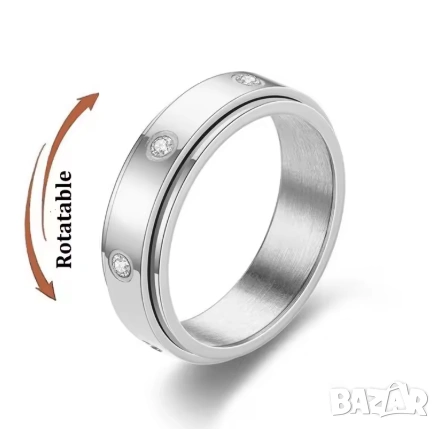 Spinner Fidget Ring 316L Неръждаема Стомана Антистресов Пръстен Въртящ Пръстен АнтиСтрес Инкрустиран, снимка 3 - Пръстени - 53994733