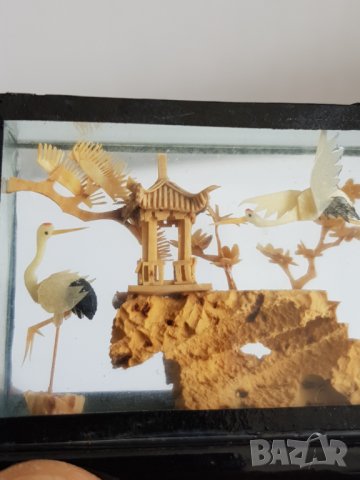 Стара китайска миниатюра от корк с рамка от стъкло, снимка 5 - Антикварни и старинни предмети - 40484405