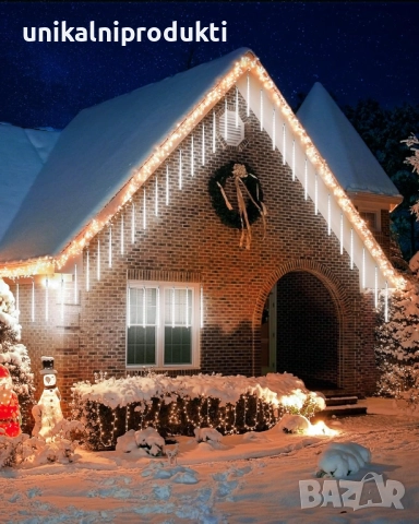 Соларни коледни лампички снежно бяла светлина падащ сняг 3м х 30см LED , снимка 2 - Лед осветление - 52240652