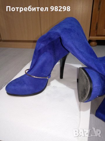 Сини дамски ботуши на ток, снимка 7 - Дамски ботуши - 35155086