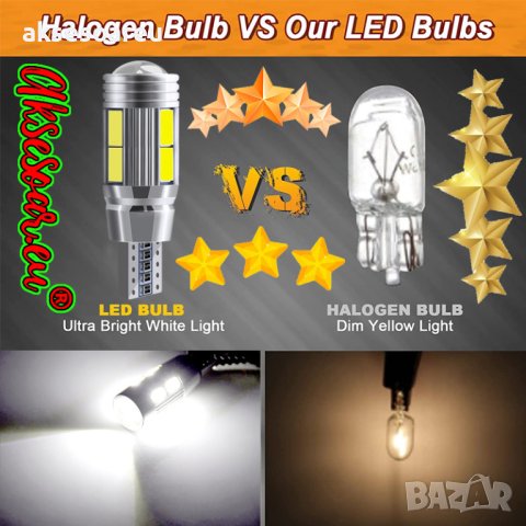 2 бр. Автомобилна LED крушка T10 W5W 5W5 194 Сигнална светлина 12V 5630 10SMD 7000K Бяла автомобилна, снимка 2 - Аксесоари и консумативи - 42270373