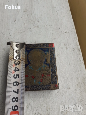 Стара малка бронзова икона с емайл - Свети Никола, снимка 7 - Антикварни и старинни предмети - 53333688