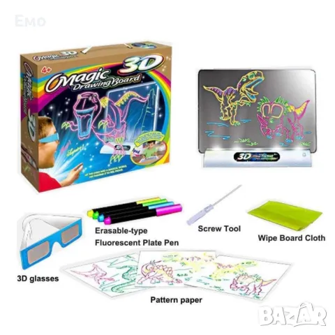 Магическа, светеща 3D дъска за рисуване с цветни маркери, снимка 2 - Рисуване и оцветяване - 48819444