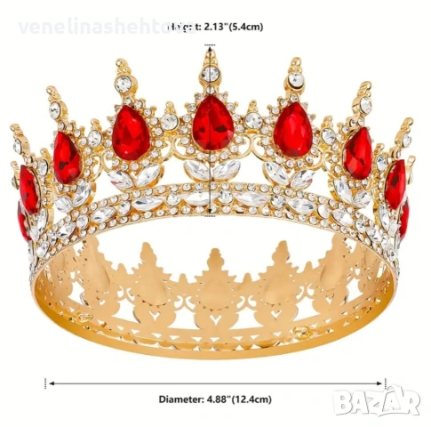 Комплект златиста корона тиара с камъни с лента за рожден ден Birthday girl, снимка 5 - Други - 53929377