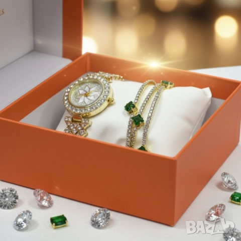 Дамски комплект часовник и гривни с кристали – луксозен подарък в готова кутия, снимка 2 - Бижутерийни комплекти - 51967765