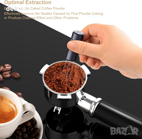 RSNMocha 58 mm, бъркалка за кафе еспресо от неръждаема стомана 6 игли 0,25 mm WDT, черно, снимка 2 - Кафемашини - 44914414