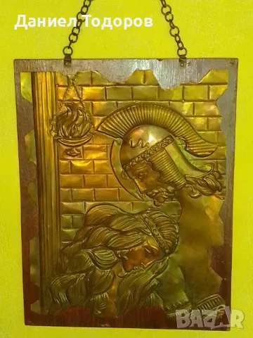 Красива Стара Медна Декоративна Картина върху  Дърво , Медно Пано-, снимка 5 - Картини - 47475650