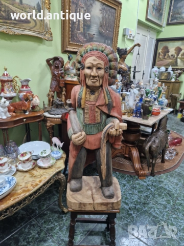Страхотна голяма антикварна дървена фигура статуетка 