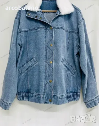 Дамско есенно и зимно дънково свободно яке с голям ревер и двоен джоб. Ватирано яке, снимка 6 - Якета - 47629288