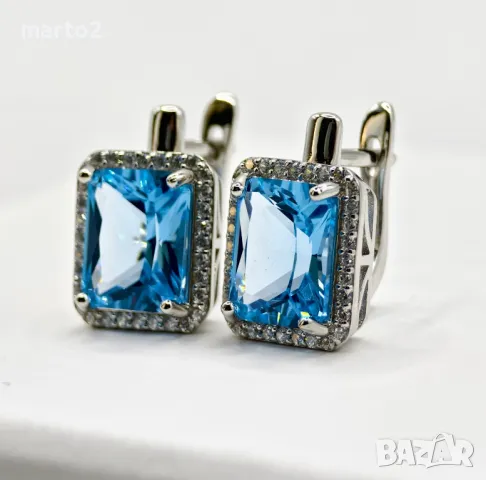 Елегантни Сребърни 925 Обеци с Кубичен Цирконий обграден от Циркони!, снимка 6 - Обеци - 47910971