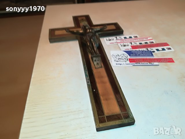 КРЪСТ С ХРИСТОС-ДЪРВО С ЕСТЕСТВЕН ФУРНИР И МЕД МЕСИНГОВ ОБКОВ L2504231749, снимка 6 - Антикварни и старинни предмети - 40484993