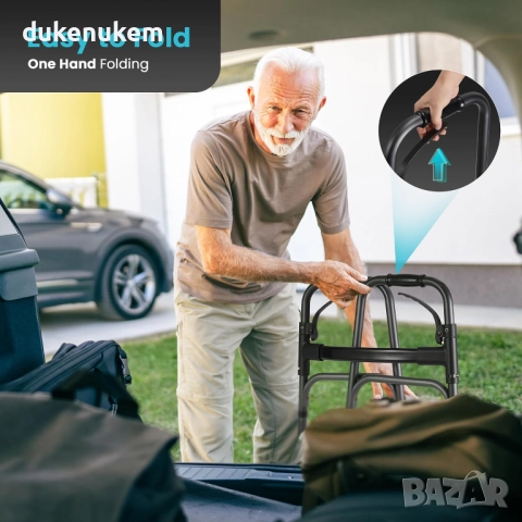 Лека сгъваема проходилка с колелца, регулируема височина, алуминиеви дръжки и тригер функция, снимка 7 - Други стоки за дома - 52466225